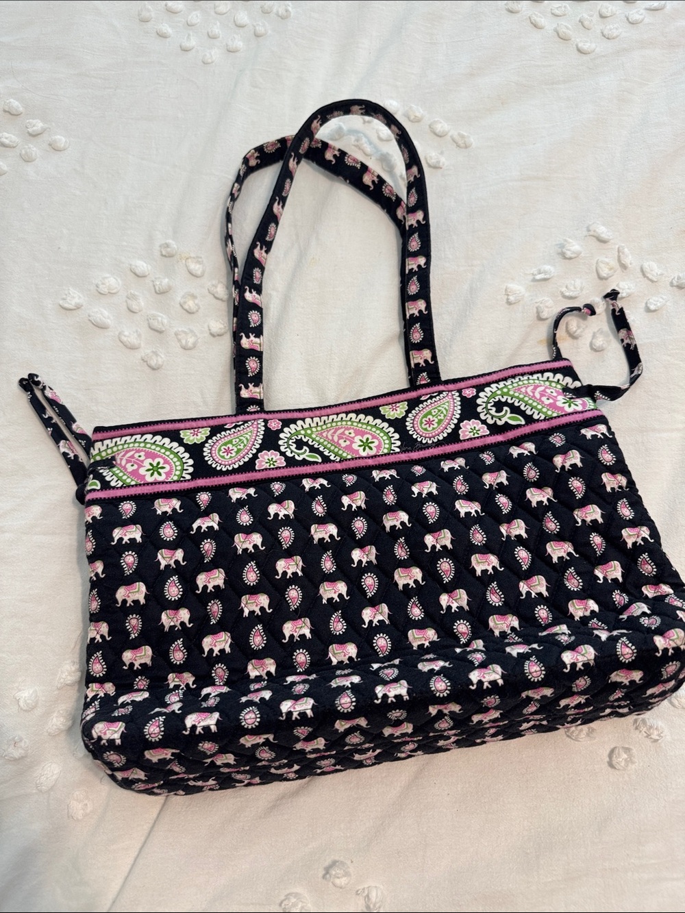 Vera Bradley Black and Pink Paisley Elephant Quilted Tote Bag